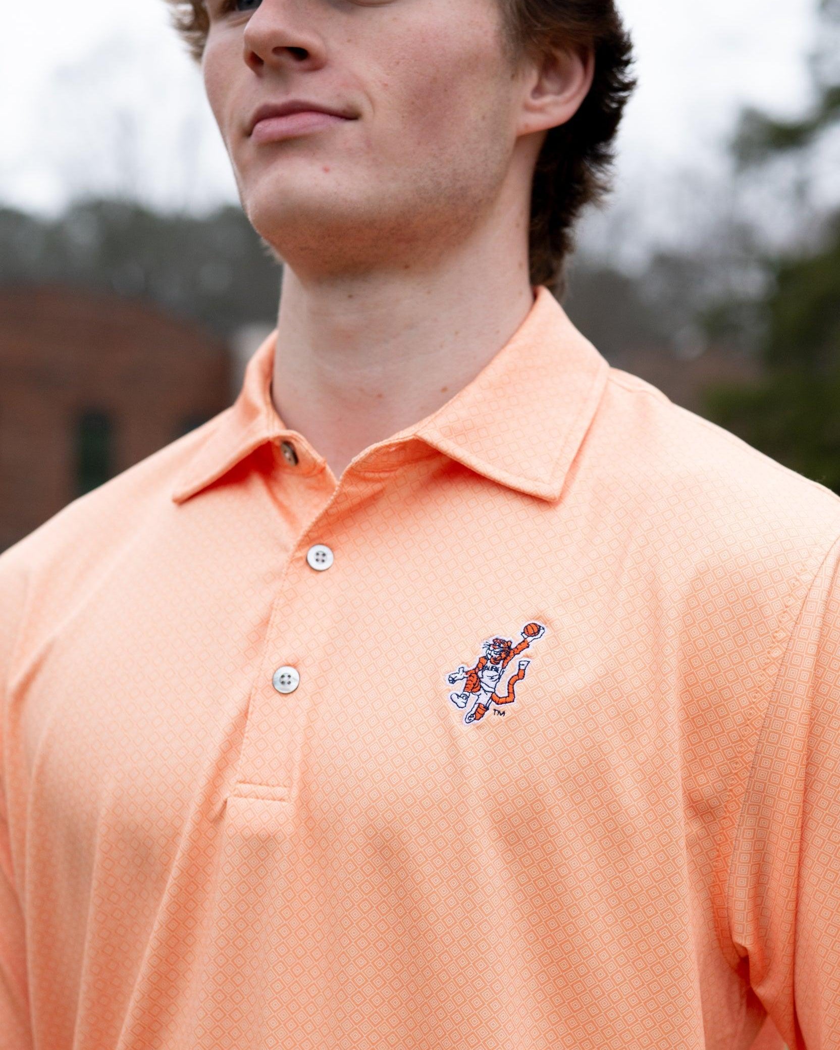 Auburn University Orange Men’s Diamond Polo with the Original Aubie Basketball Logo embroidery