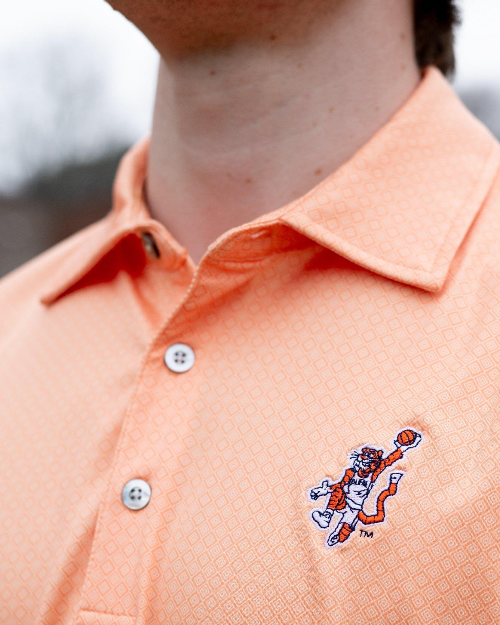 Auburn University Orange Men’s Diamond Polo with the Original Aubie Basketball Logo embroidery