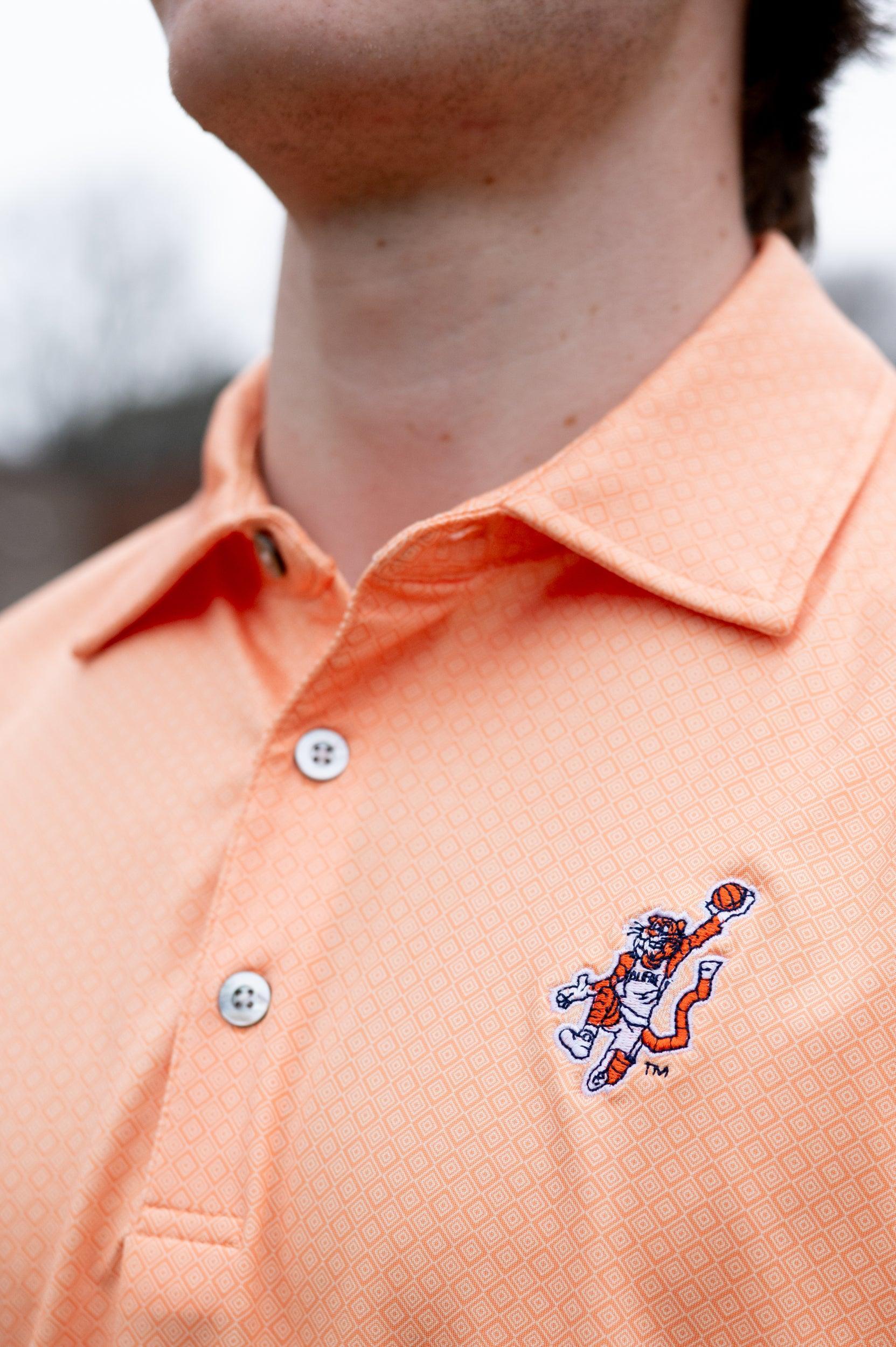 Auburn University Orange Men’s Diamond Polo with the Original Aubie Basketball Logo embroidery