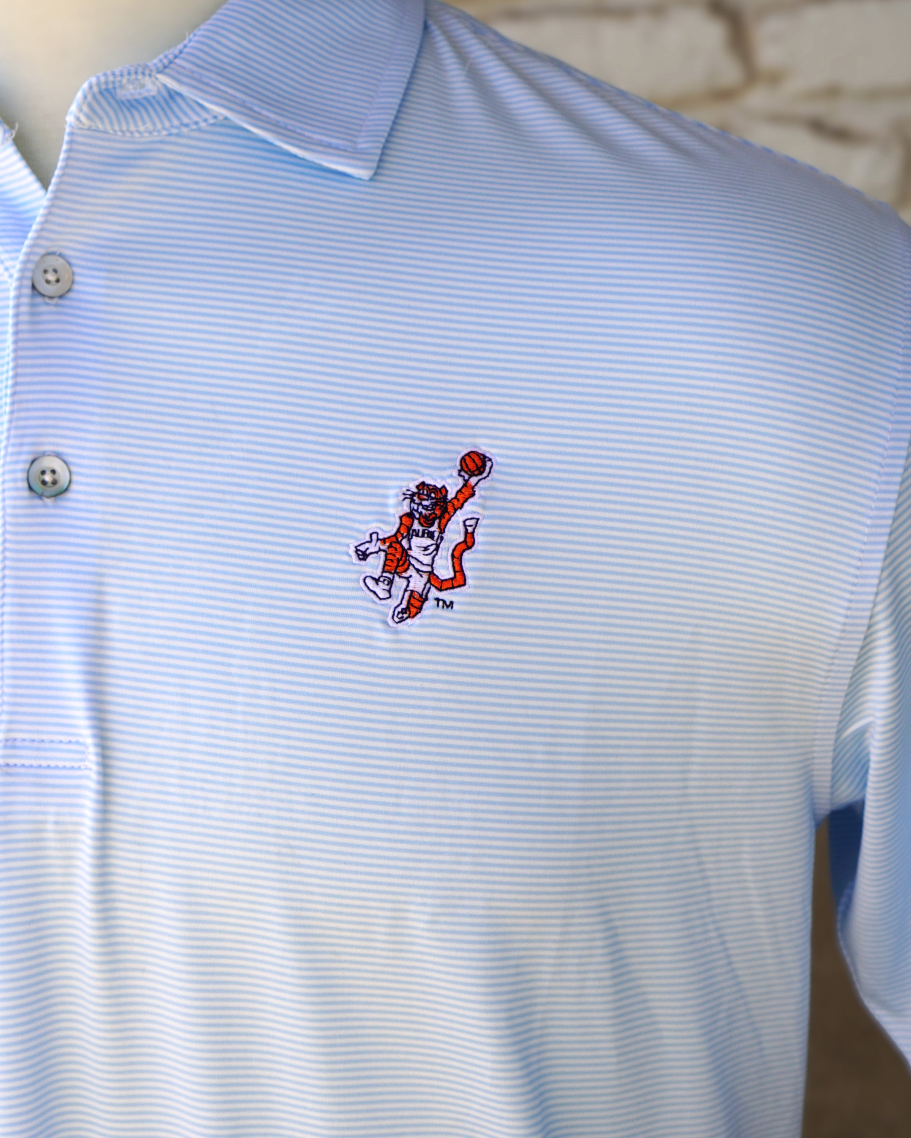 Auburn University Light Blue Men's Polo with the Original Aubie basketball logo embroidery