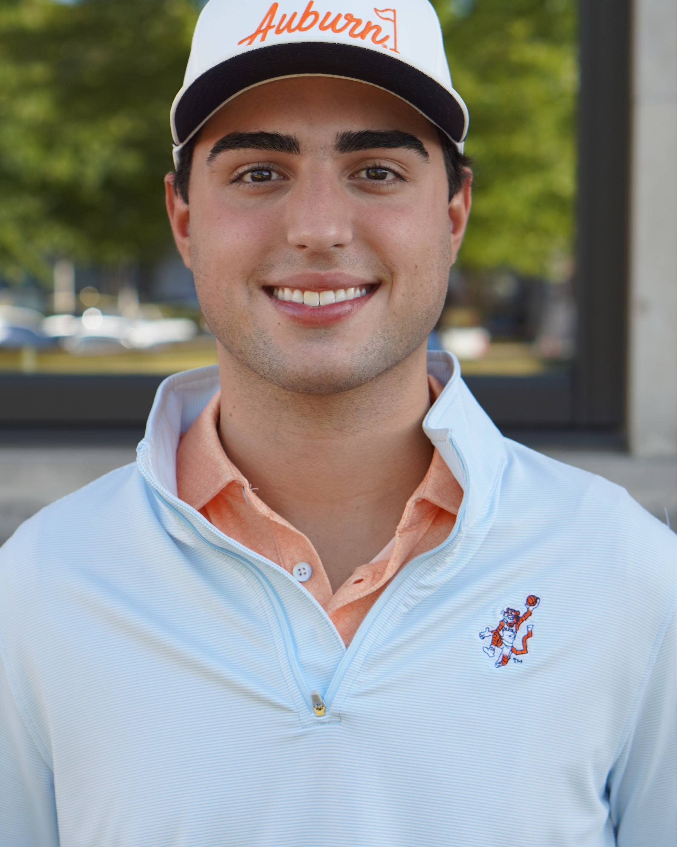 Auburn University Light Blue Men’s Stripe Polo with the Original Aubie Basketball Logo embroidery
