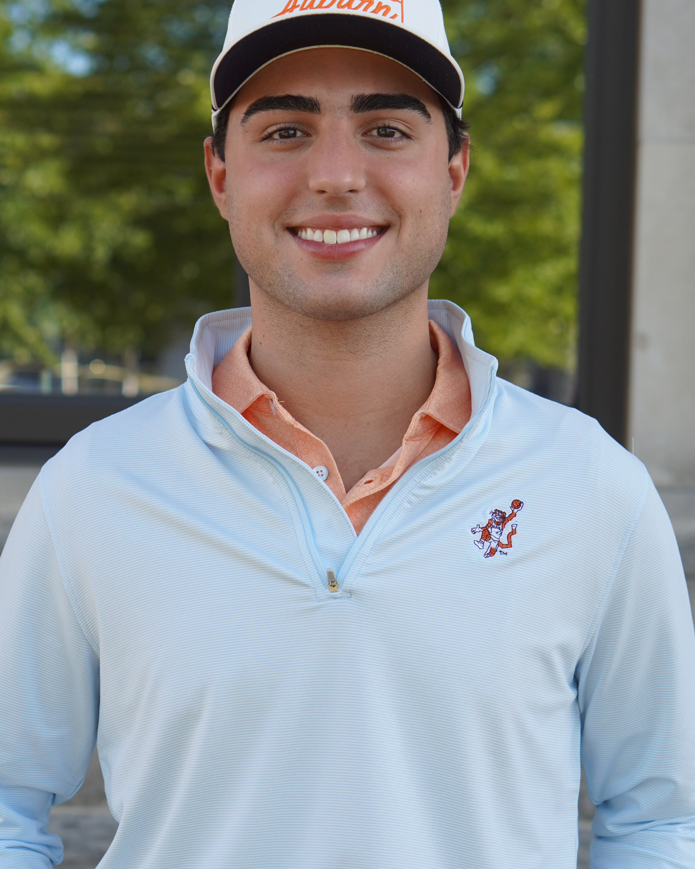 Auburn University Light Blue Men’s Stripe Polo with the Original Aubie Basketball Logo embroidery