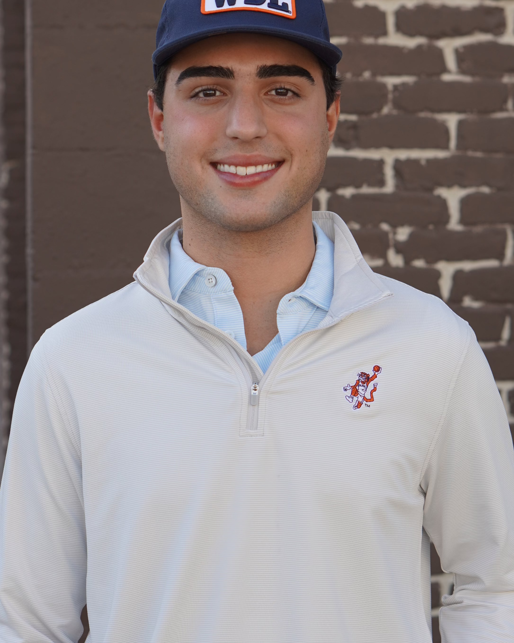 Auburn University Light Grey Stripe Men’s ¼ Zip Pullover with the Original Aubie basketball logo embroidery