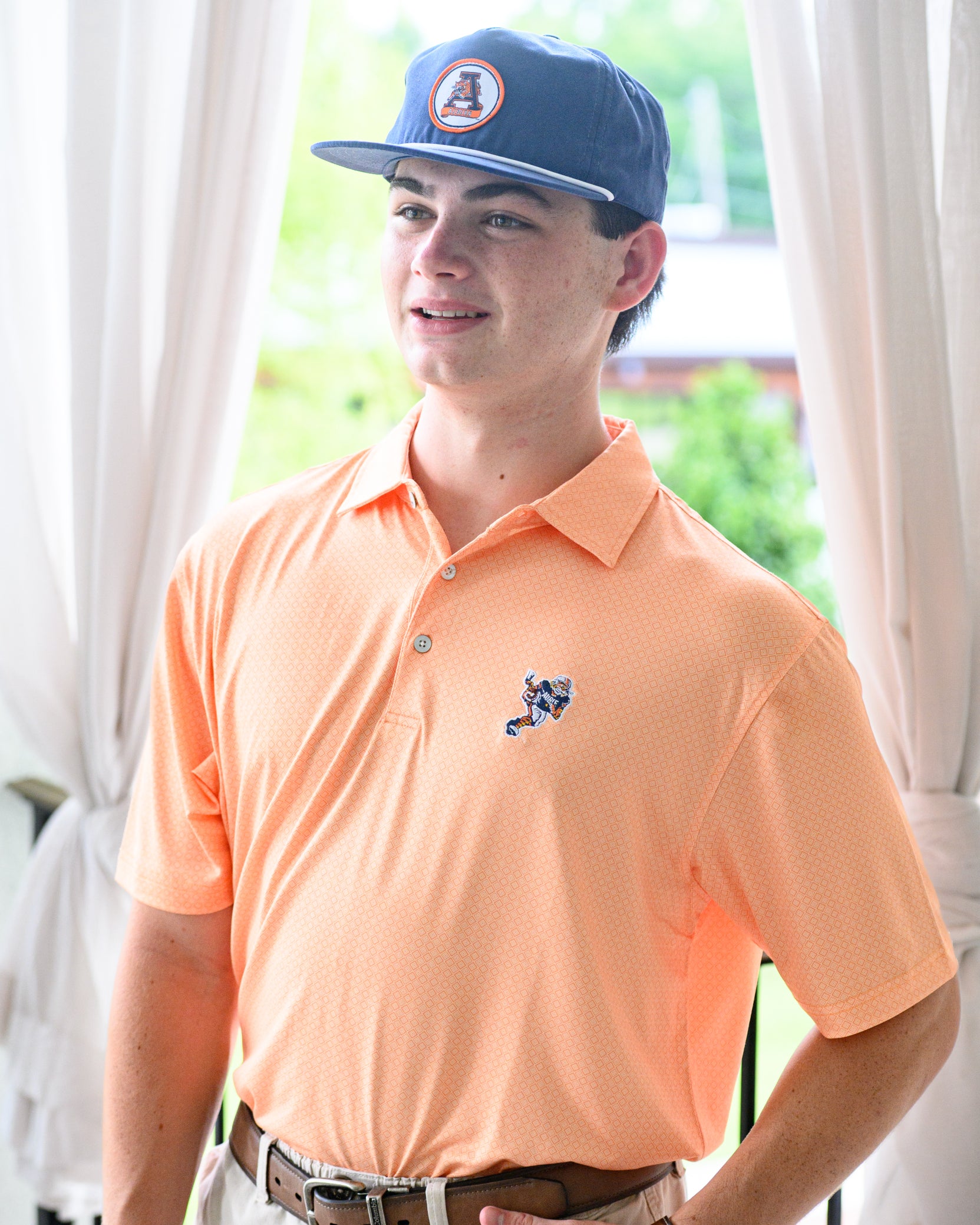 Auburn University Orange Men’s Diamond Polo with the Original Aubie Football Logo embroidery