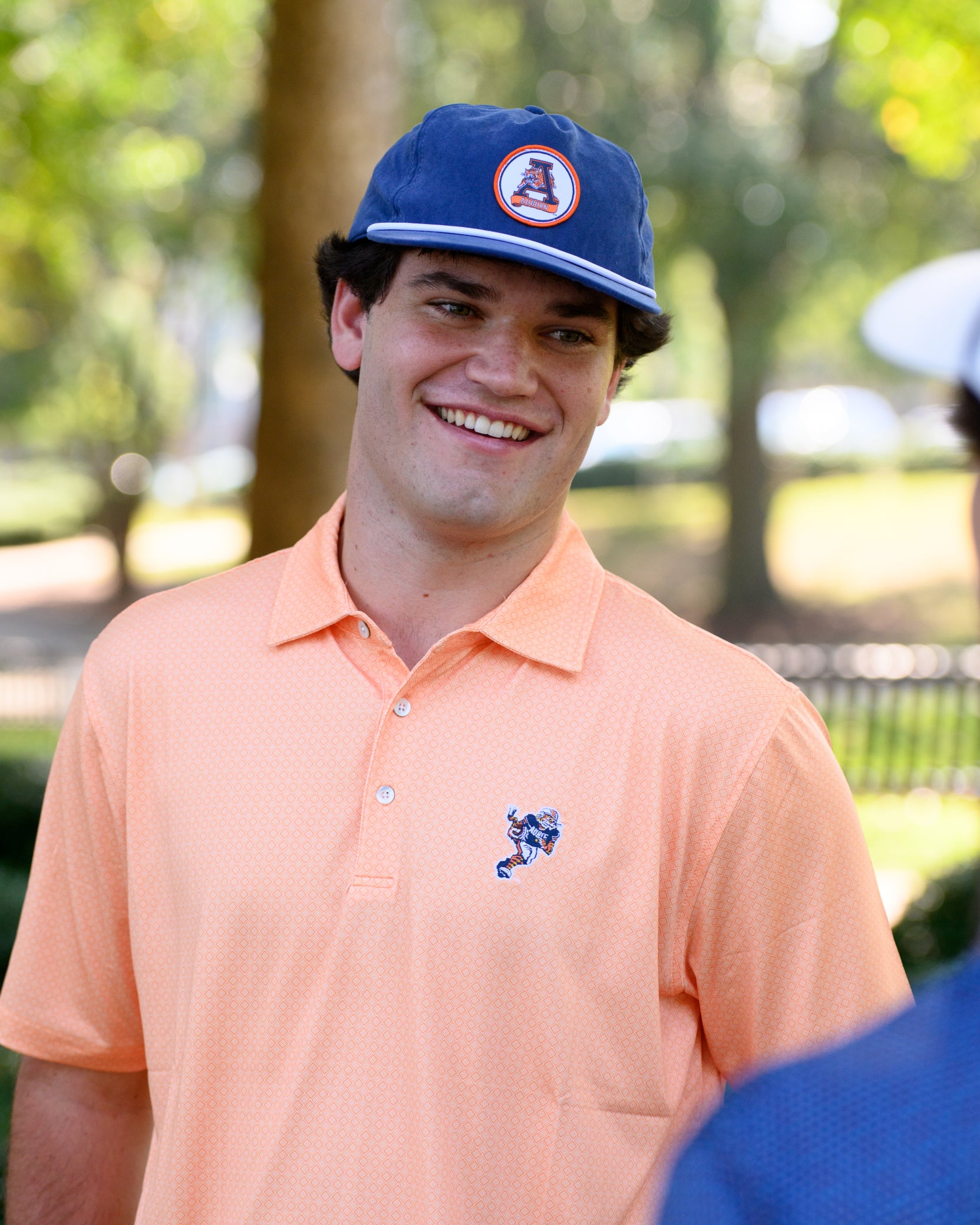 Auburn University Orange Men’s Diamond Polo with the Original Aubie Football Logo embroidery