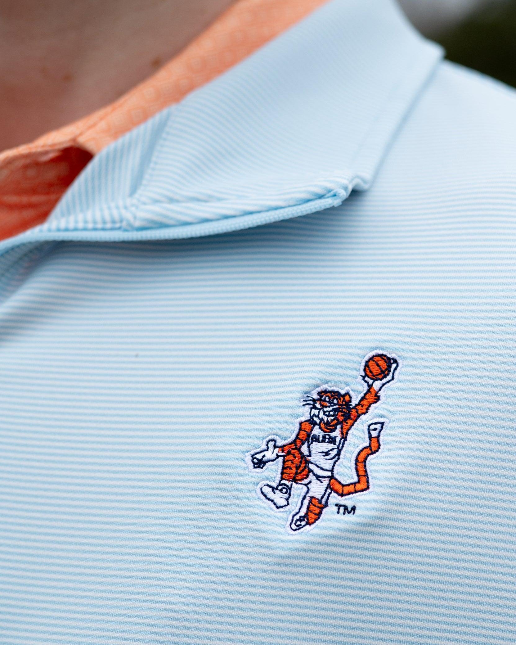 Auburn University Light Blue Stripe ¼ Zip Pullover with the Original Aubie Basketball Logo embroidery