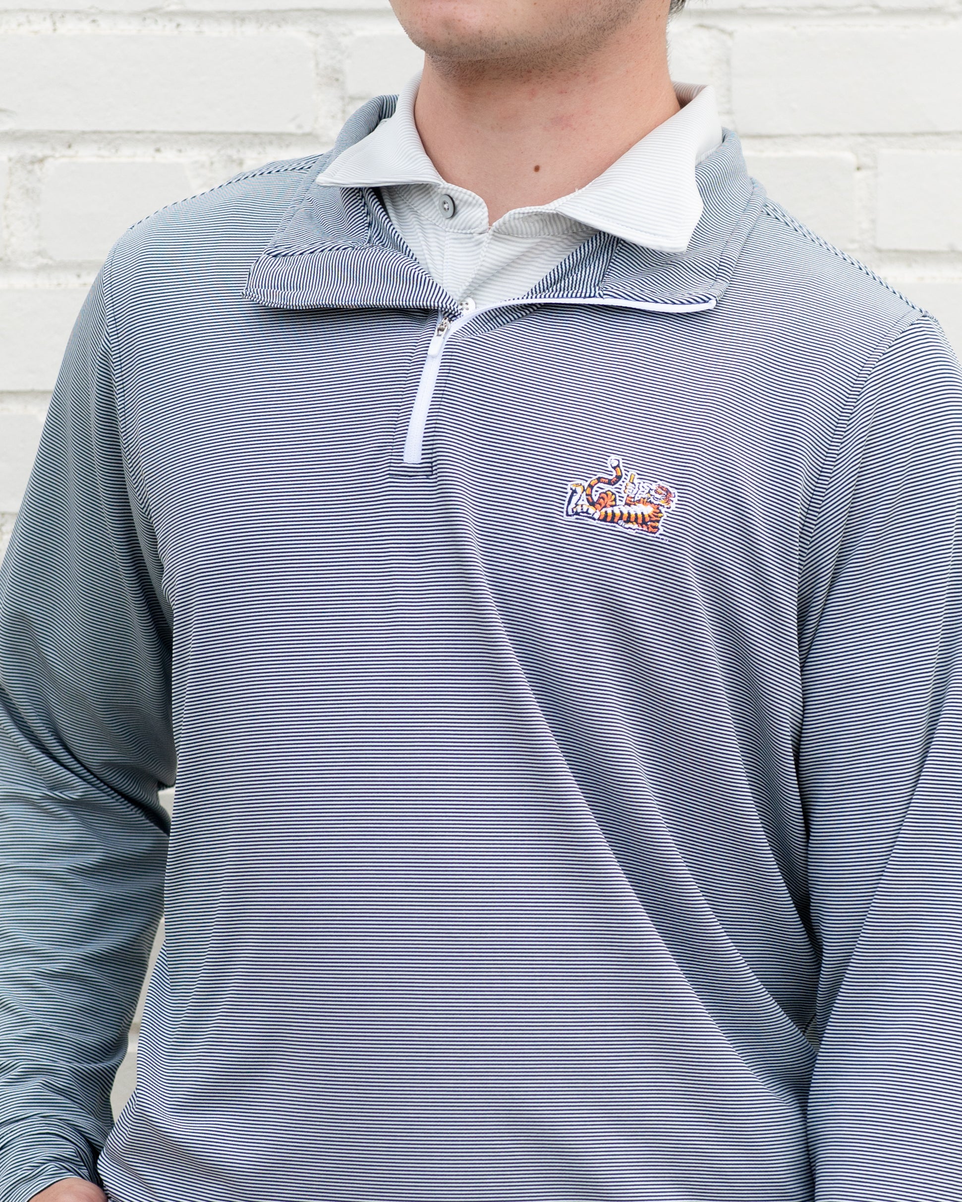 Auburn University Navy Stripe ¼ Zip Pullover with the Original Aubie Logo embroidery