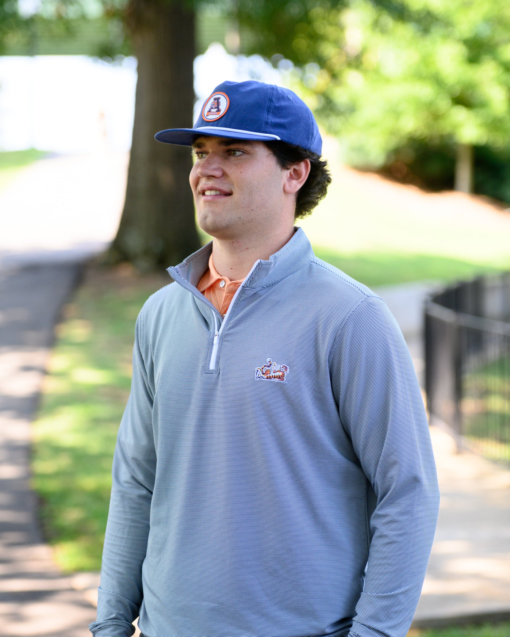 Auburn University Navy Stripe ¼ Zip Pullover with the Original Aubie Logo embroidery