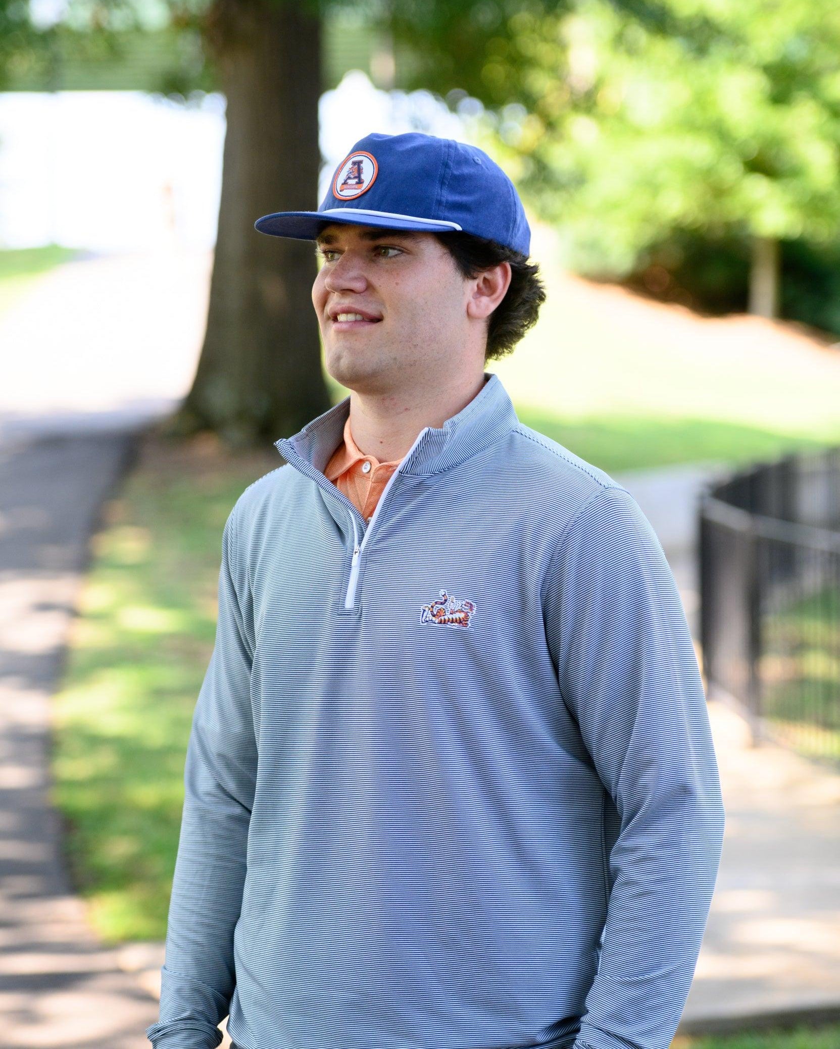 Auburn University Navy Stripe ¼ Zip Pullover with the Original Aubie Logo embroidery