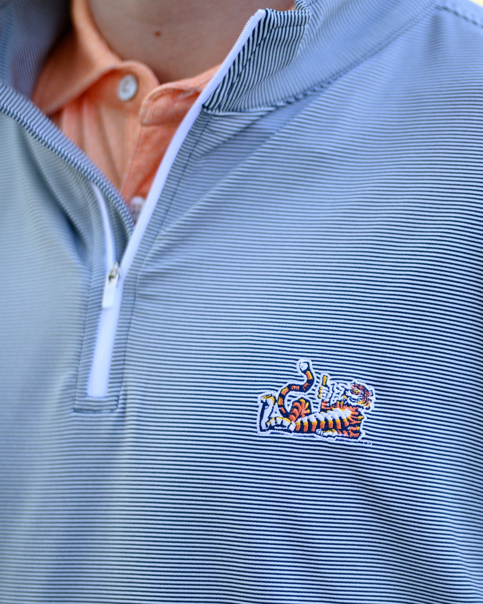 Auburn University Navy Stripe ¼ Zip Pullover with the Original Aubie Logo embroidery