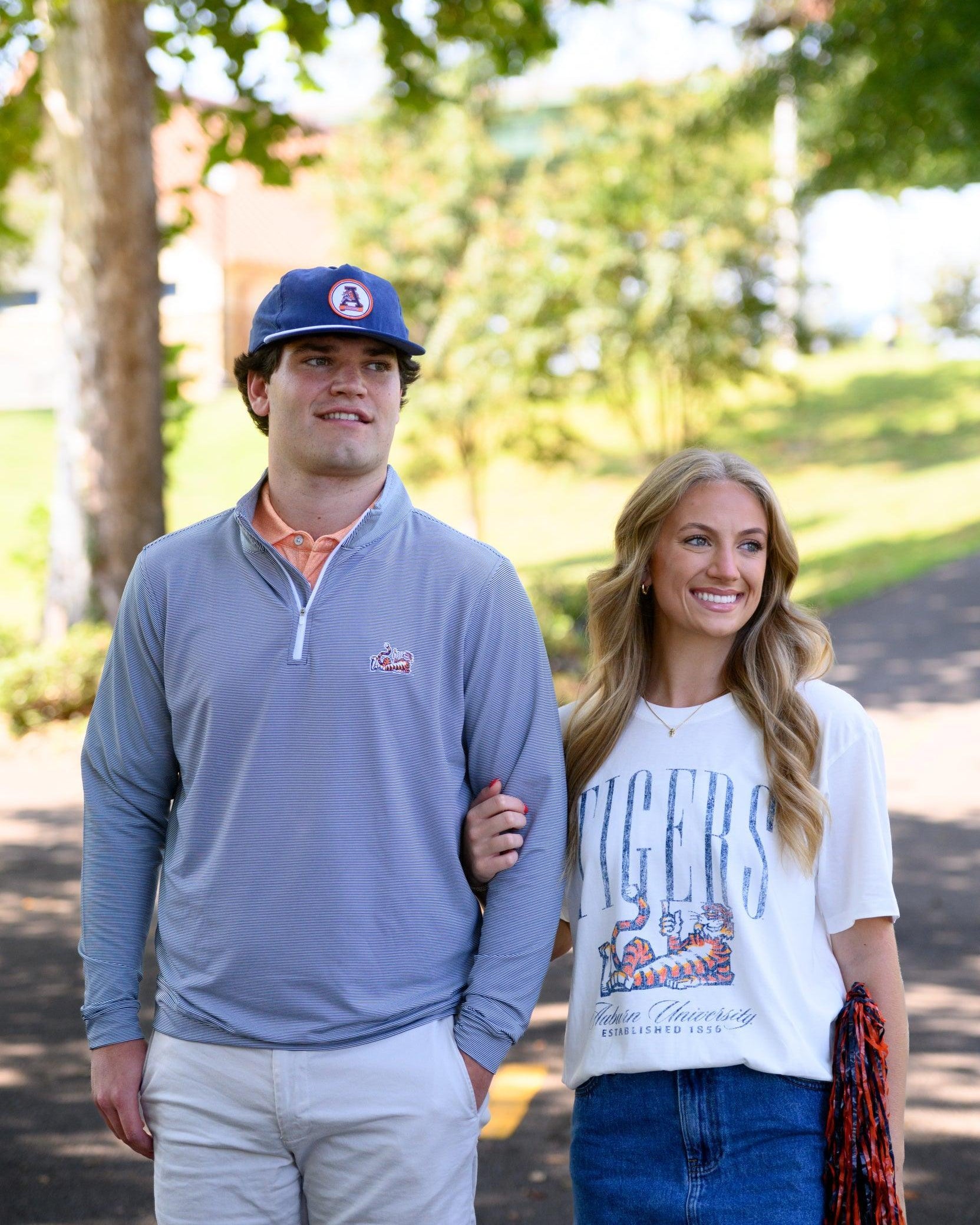 Auburn University Navy Stripe ¼ Zip Pullover with the Original Aubie Logo embroidery