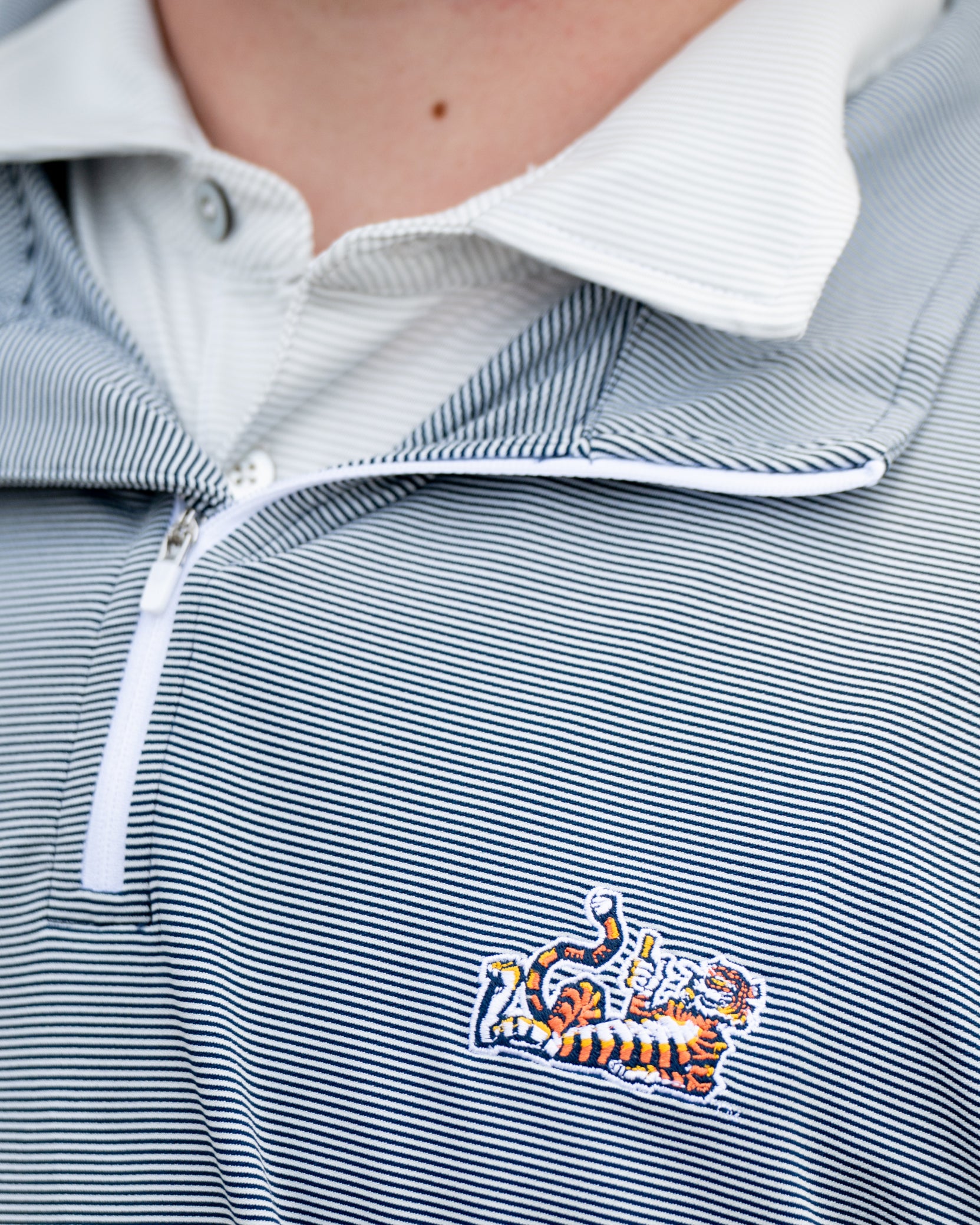 Auburn University Navy Stripe ¼ Zip Pullover with the Original Aubie Logo embroidery