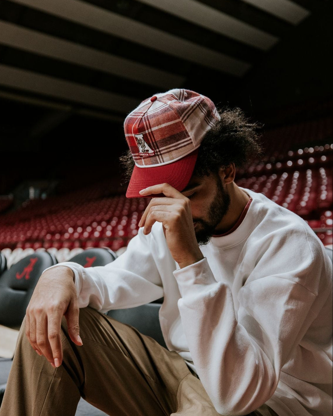 University of Alabama Crimson Plaid Hat with a White Vintage A Logo Patch