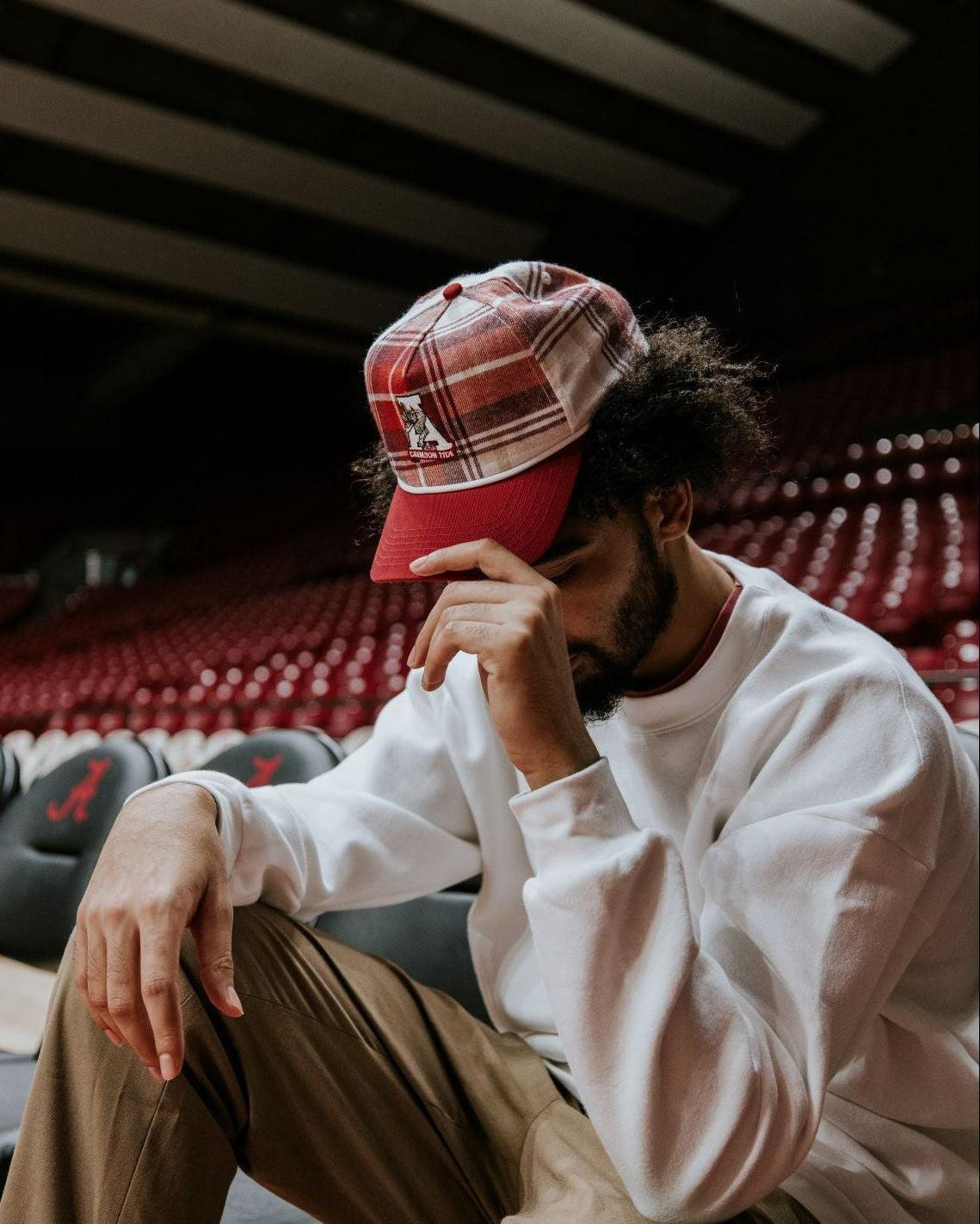 University of Alabama Crimson Plaid Hat with a White Vintage A Logo Patch