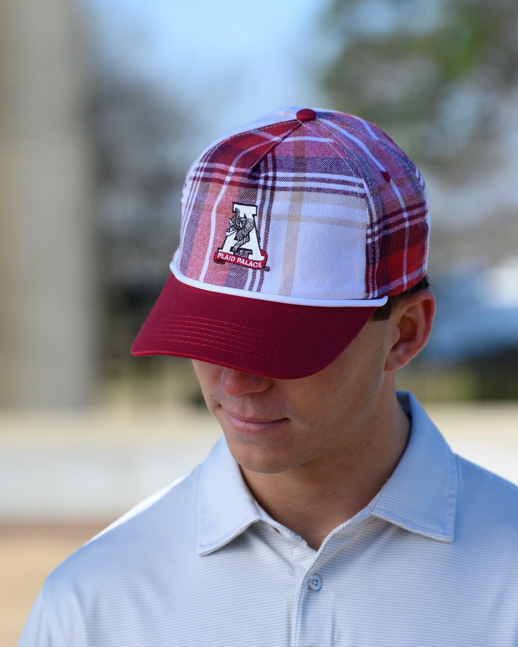 University of Alabama Crimson Plaid Hat with a White Vintage A Logo Patch