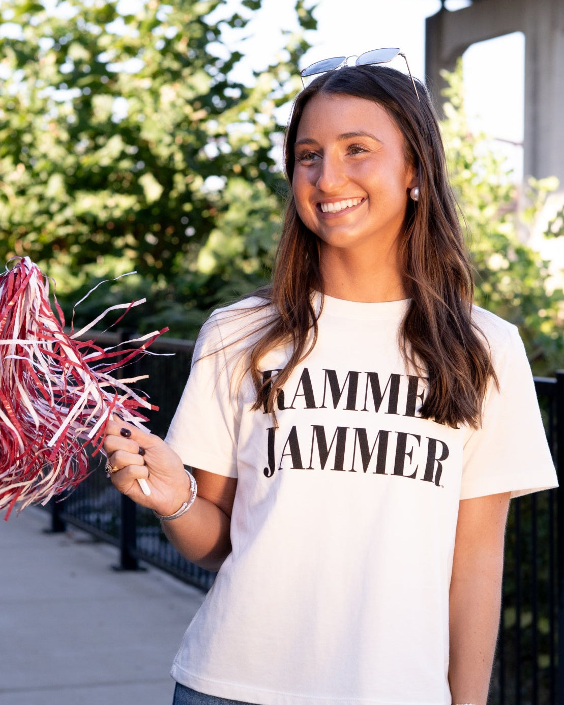 University of Alabama White Ladies Tee with Black Text “Rammer Jammer”