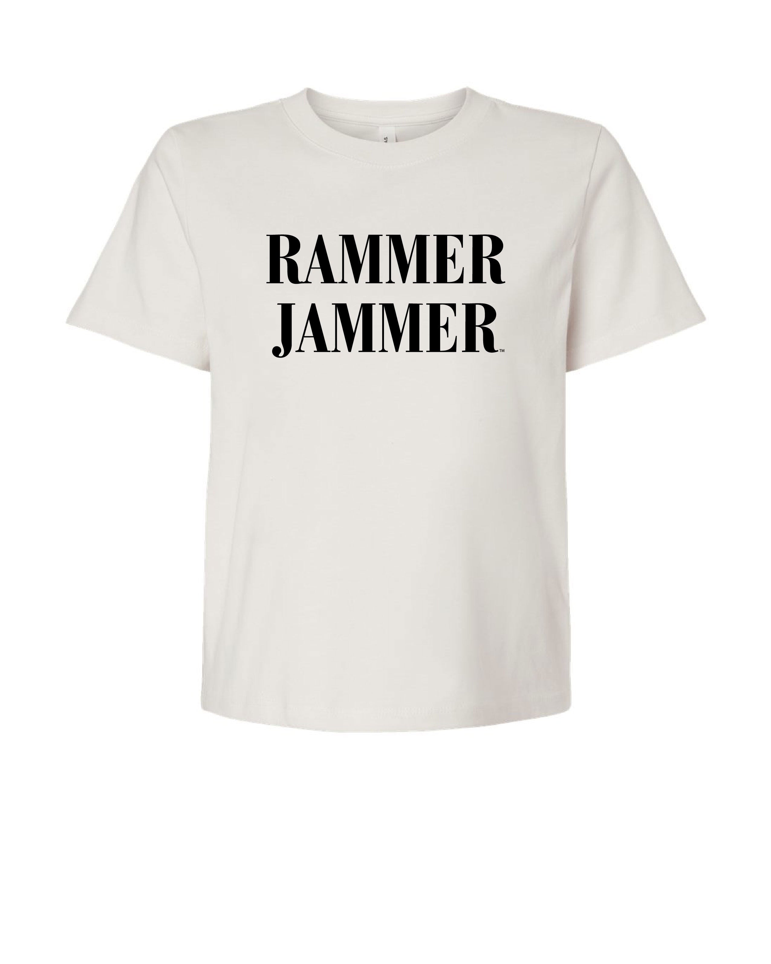 University of Alabama White Ladies Tee with Black Text “Rammer Jammer”