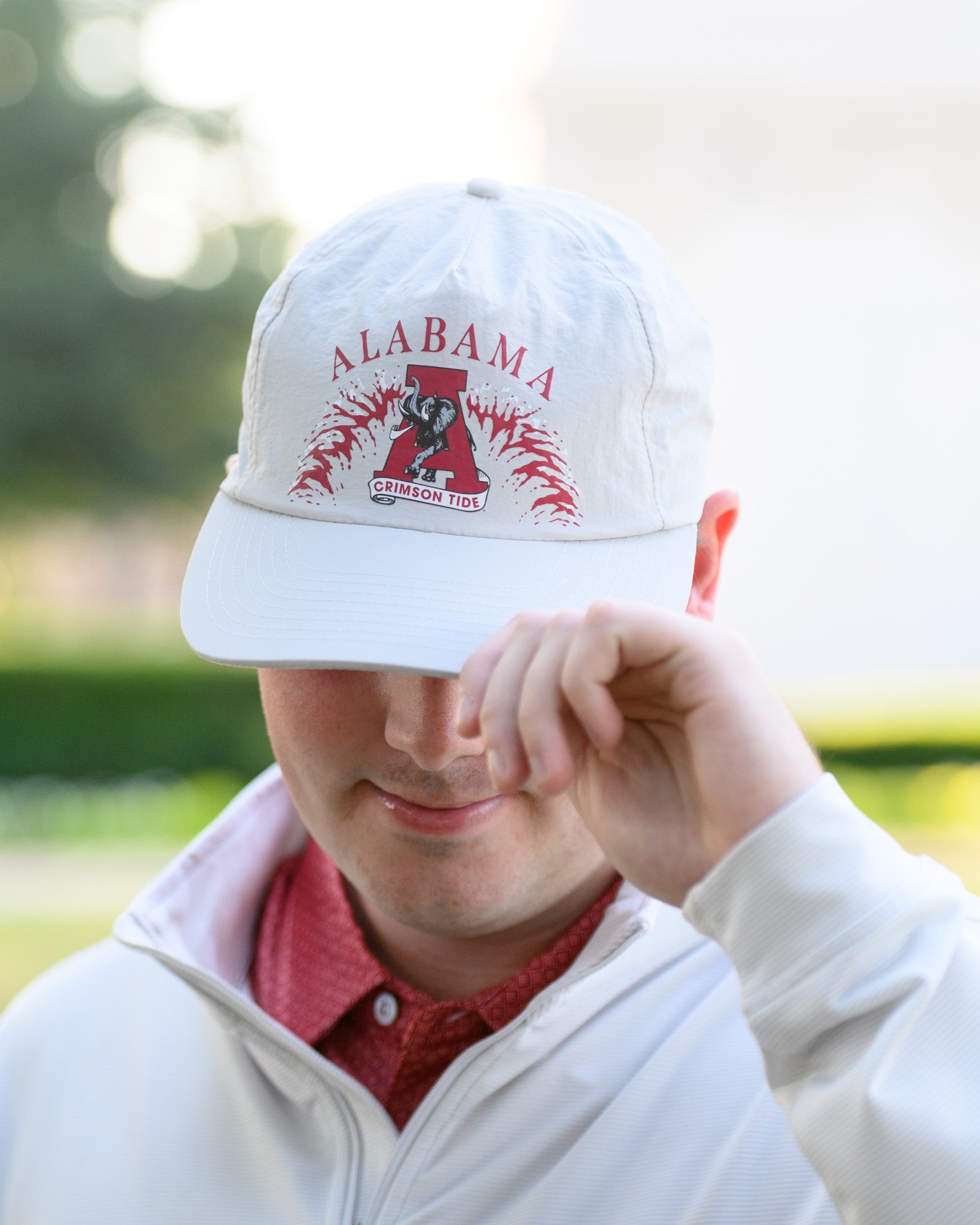 University of Alabama Light Grey Hat with 'ALABAMA', the Vintage A Logo, and a wave design in Red and White