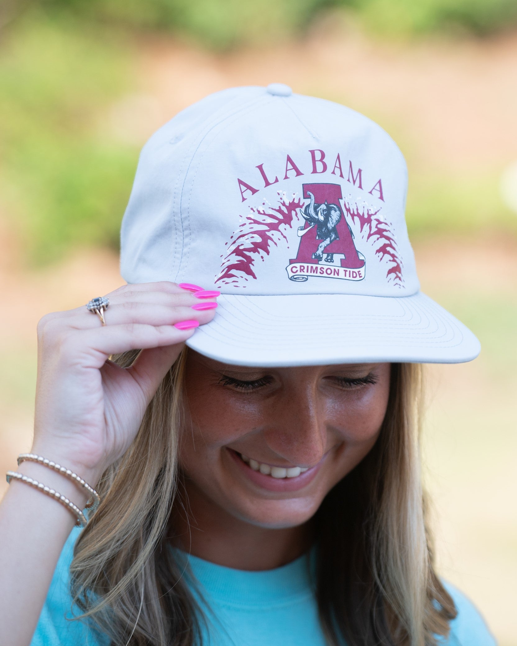 University of Alabama Light Grey Hat with 'ALABAMA', the Vintage A Logo, and a wave design in Red and White