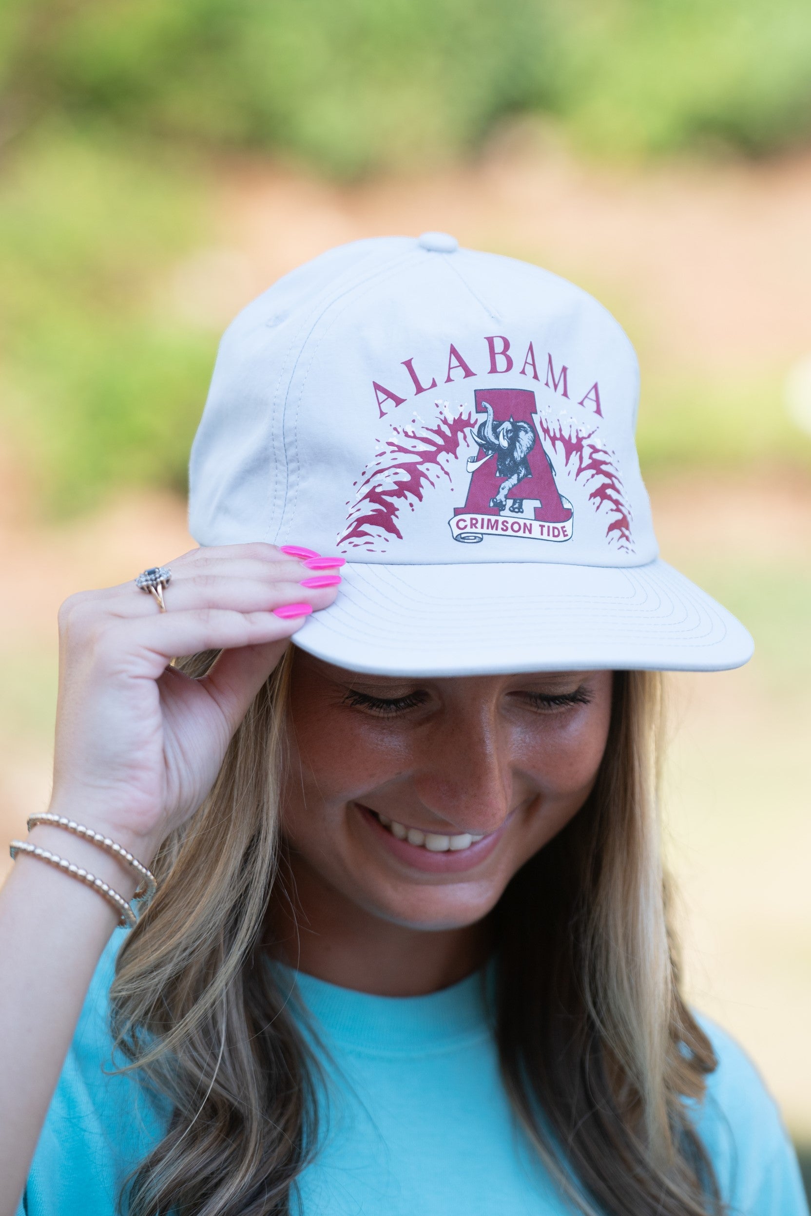 University of Alabama Light Grey Hat with 'ALABAMA', the Vintage A Logo, and a wave design in Red and White