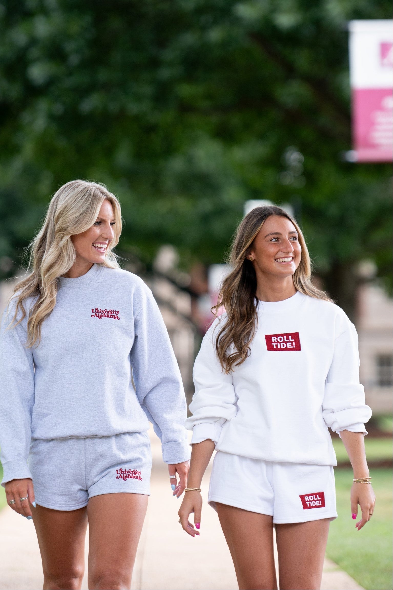 University of Alabama White Roll Tide Sweatshirt featuring a Red and White embroidered patch with text "Roll Tide!"