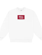 University of Alabama White Roll Tide Sweatshirt featuring a Red and White embroidered patch with text "Roll Tide!"