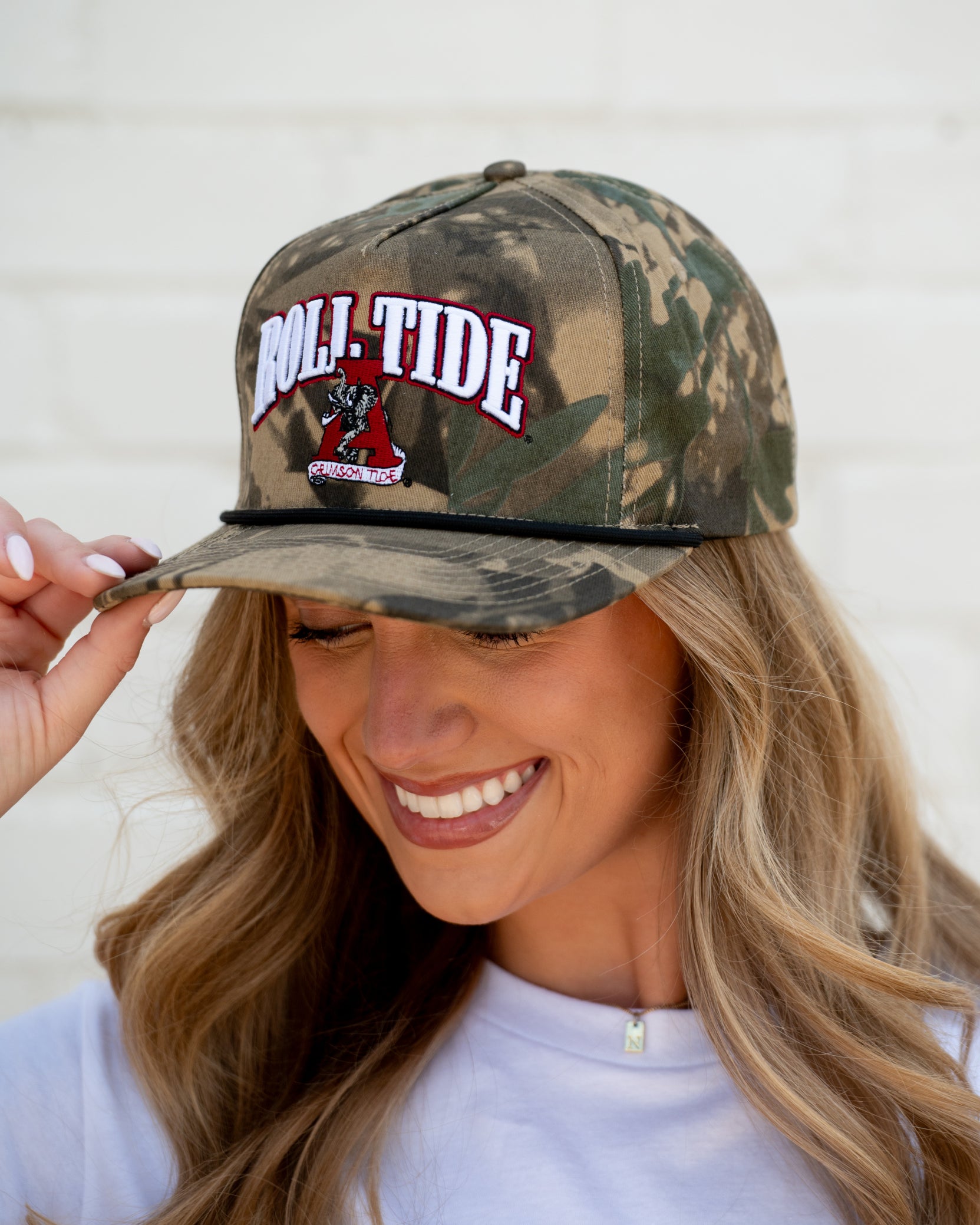 University of Alabama Camouflage Hat with Red text “Roll Tide”