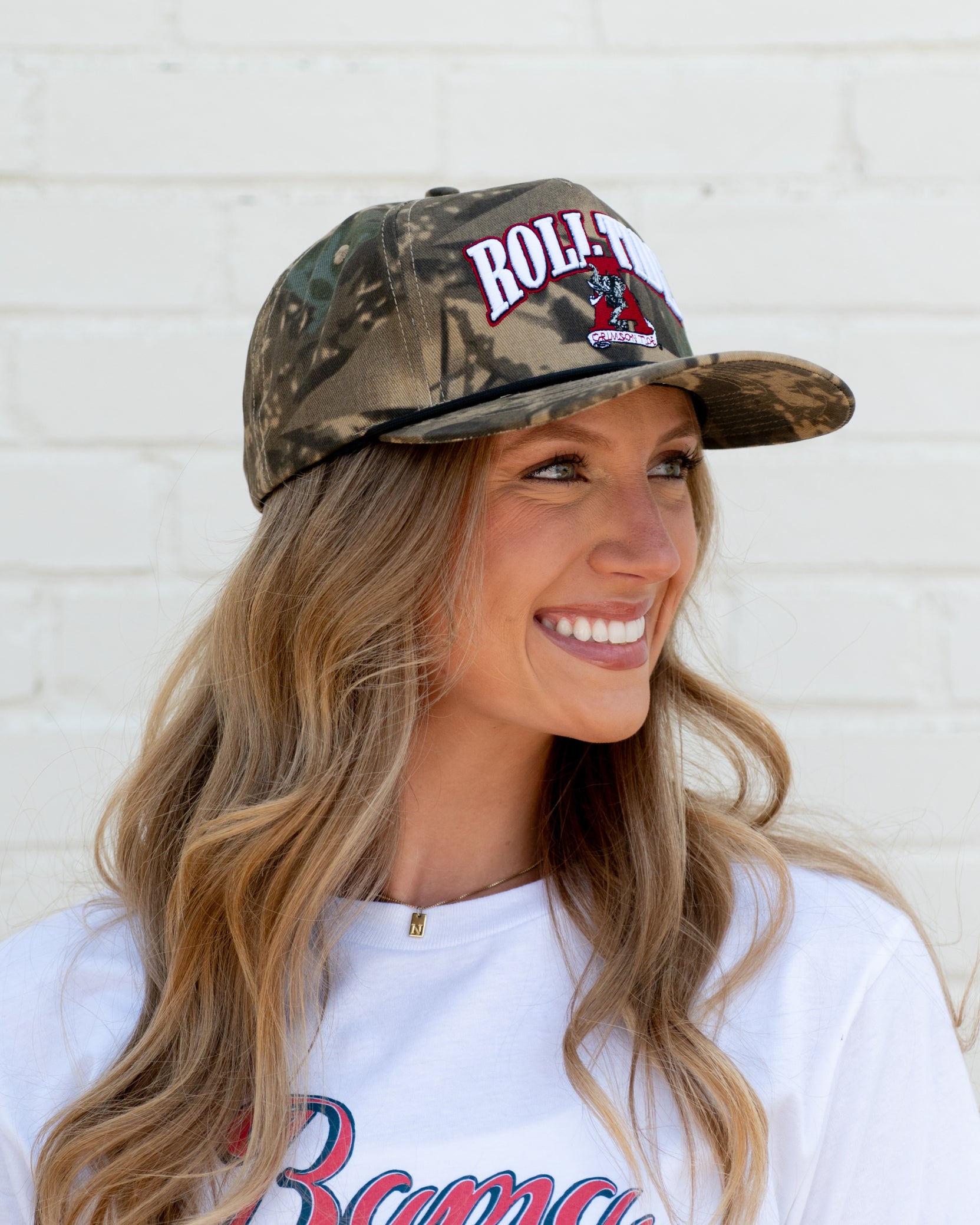University of Alabama Camouflage Hat with Red text “Roll Tide”