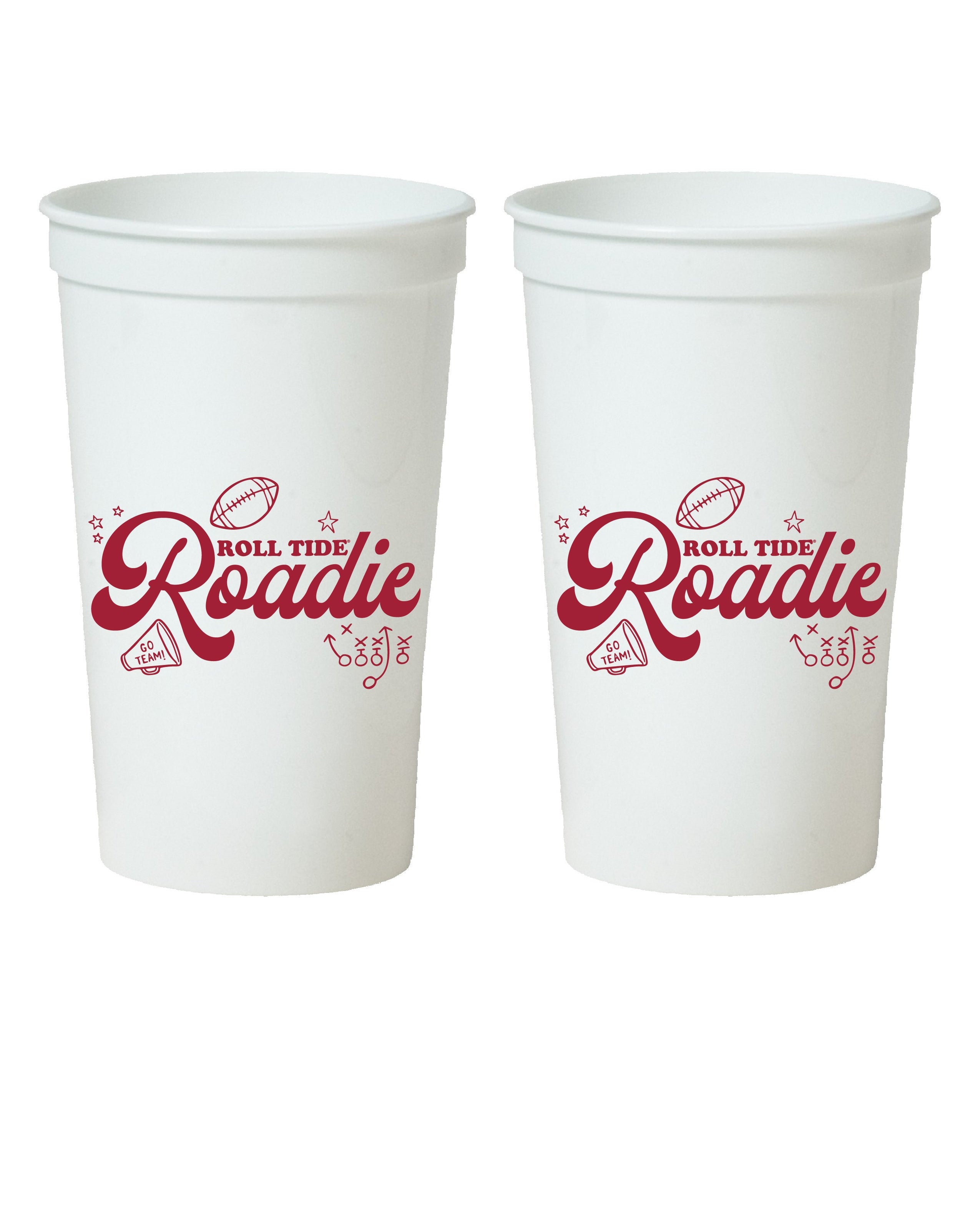 University of Alabama White Cup with Red text “Roll Tide Roadie”