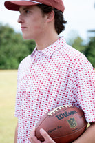 University of Alabama White Men's Polo with a Red pattern of Waves and "Roll Tide"