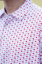 University of Alabama White Men's Polo with a Red pattern of Waves and "Roll Tide"