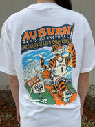 Auburn University White SEC Regulars T-Shirt with Aubie in basketball gear carrying a flag with text "Auburn Men's Basketball Regular Season Champions"