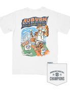 Auburn University White SEC Regulars T-Shirt with Aubie in basketball gear carrying a flag with text "Auburn Men's Basketball Regular Season Champions"