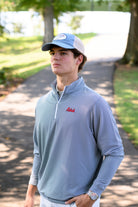 Ole Miss Navy Stripe ¼ Zip Pullover with the Script “Rebels” Logo embroidery