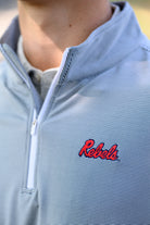Ole Miss Navy Stripe ¼ Zip Pullover with the Script “Rebels” Logo embroidery