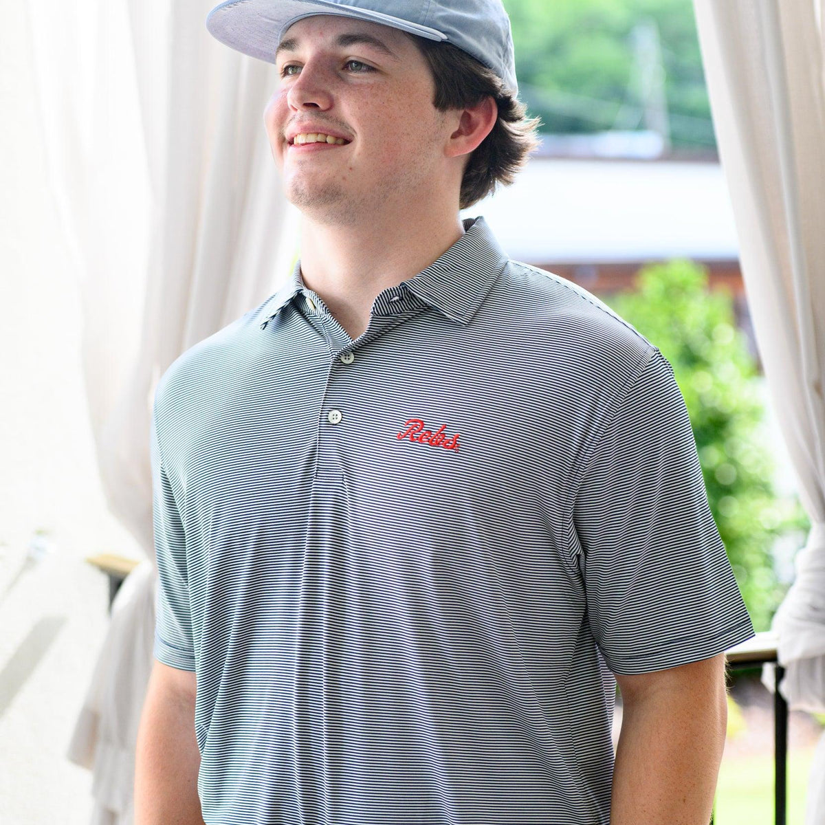 Ole Miss Rebs Polo | Script Rebs | Navy Stripe Performance – JNJ 