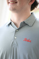 Ole Miss Navy Men’s Stripe Polo with the Script Rebs Logo embroidery