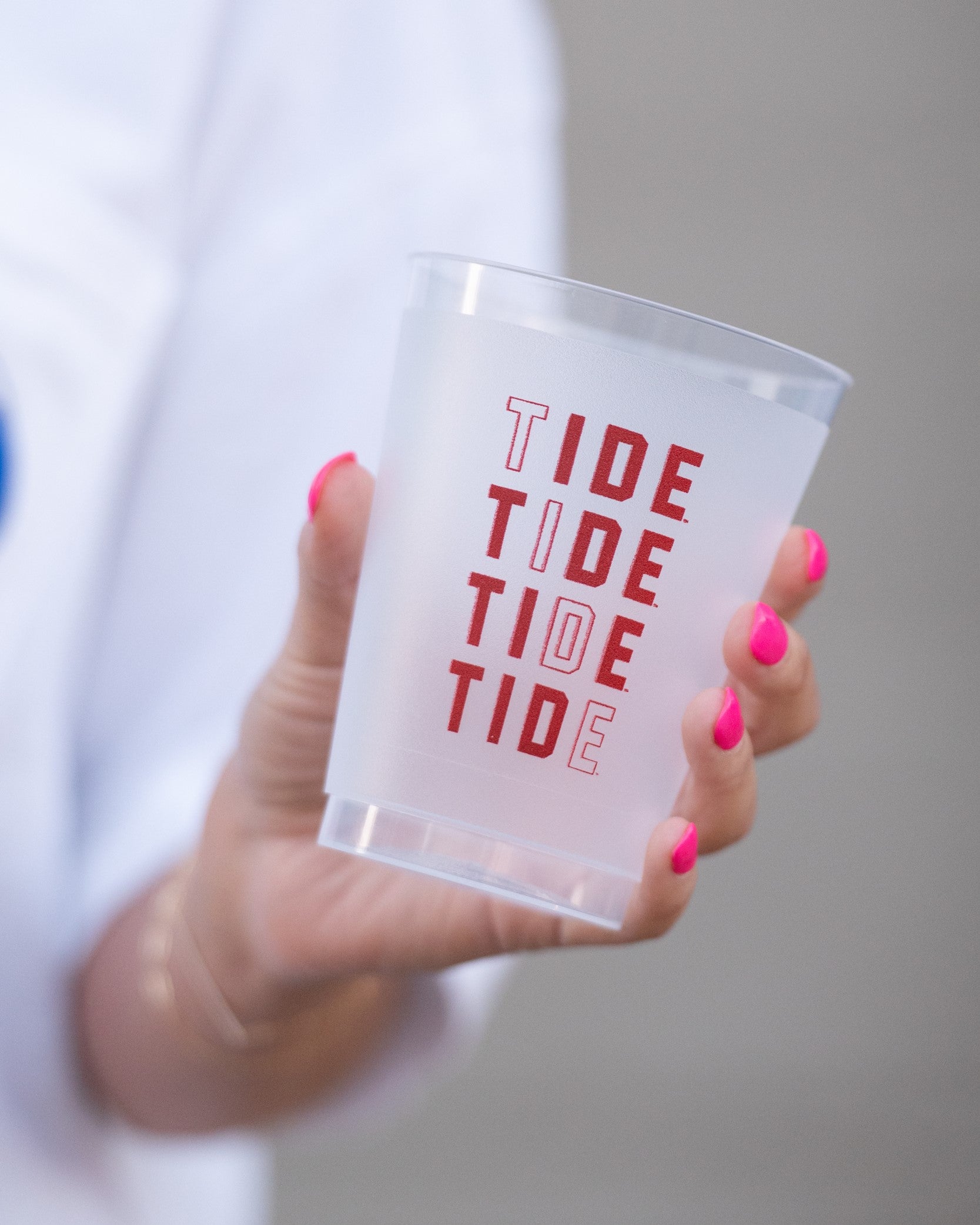 University of Alabama Frosted Cups with Red text "TIDE"