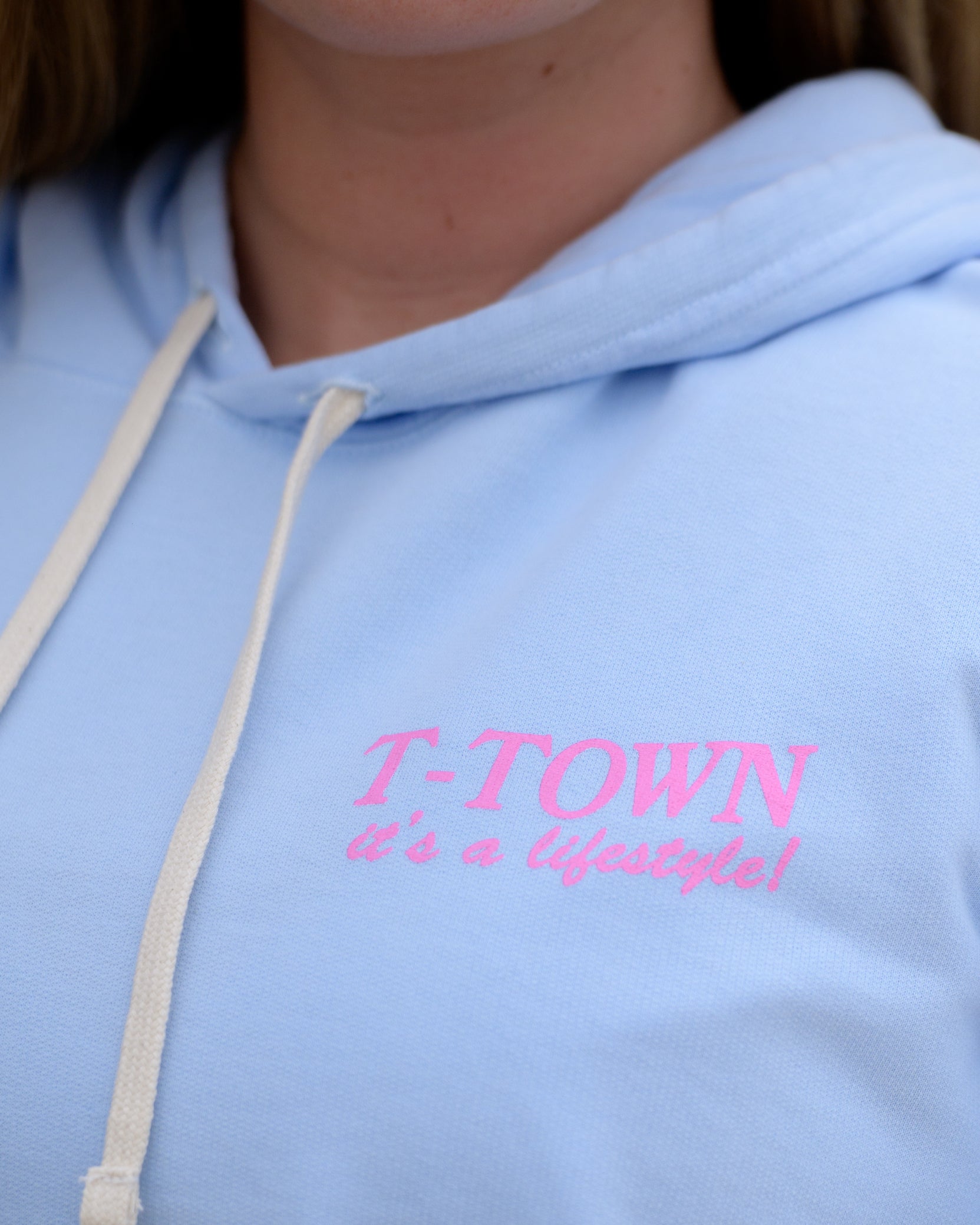 T-Town Lifestyle Hoodie Front with Pink text "T-TOWN it's a lifestyle!"