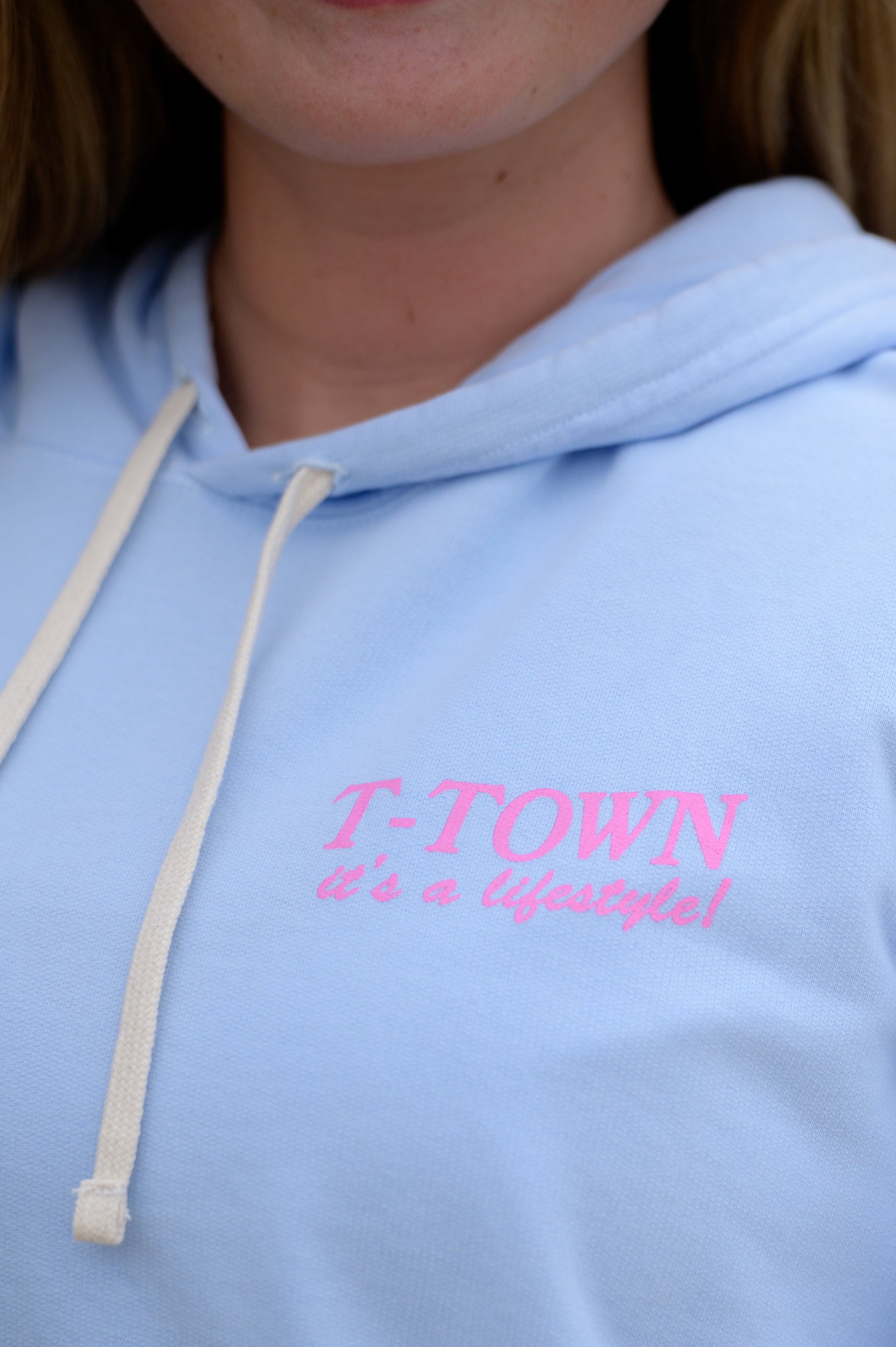 T-Town Lifestyle Hoodie Front with Pink text "T-TOWN it's a lifestyle!"