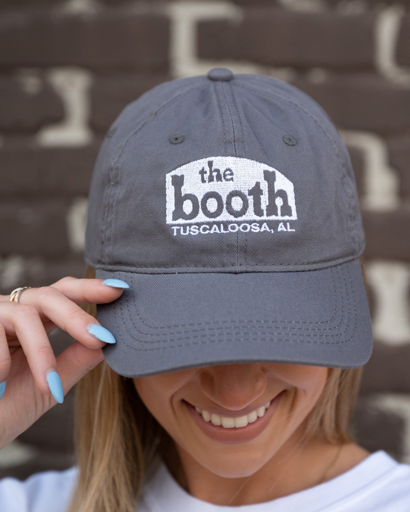 The Booth Charcoal Hat with White The Booth logo embroidery
