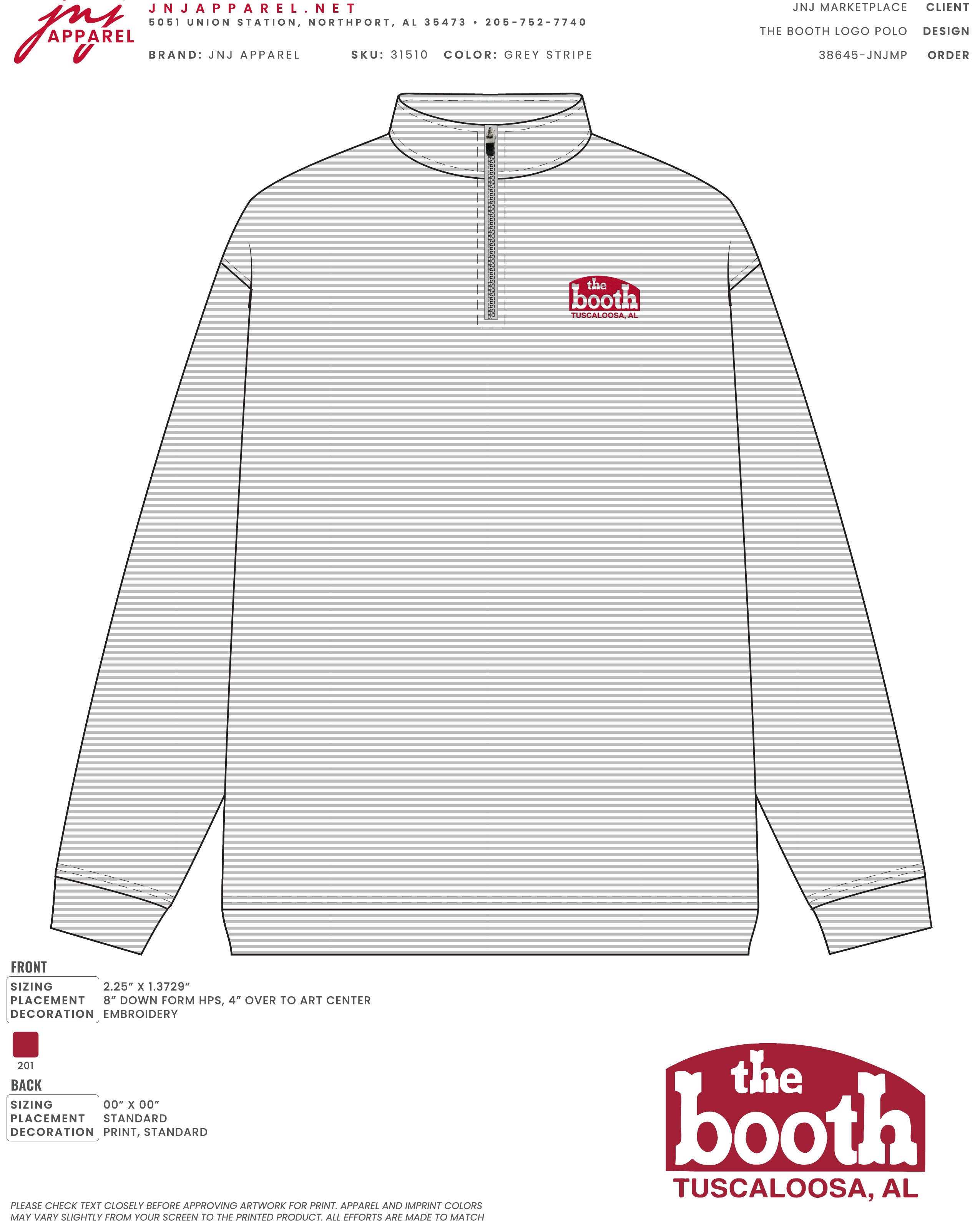 The Booth Light Blue Stripe Men’s Pullover with a Red The Booth Logo embroidered on the chest