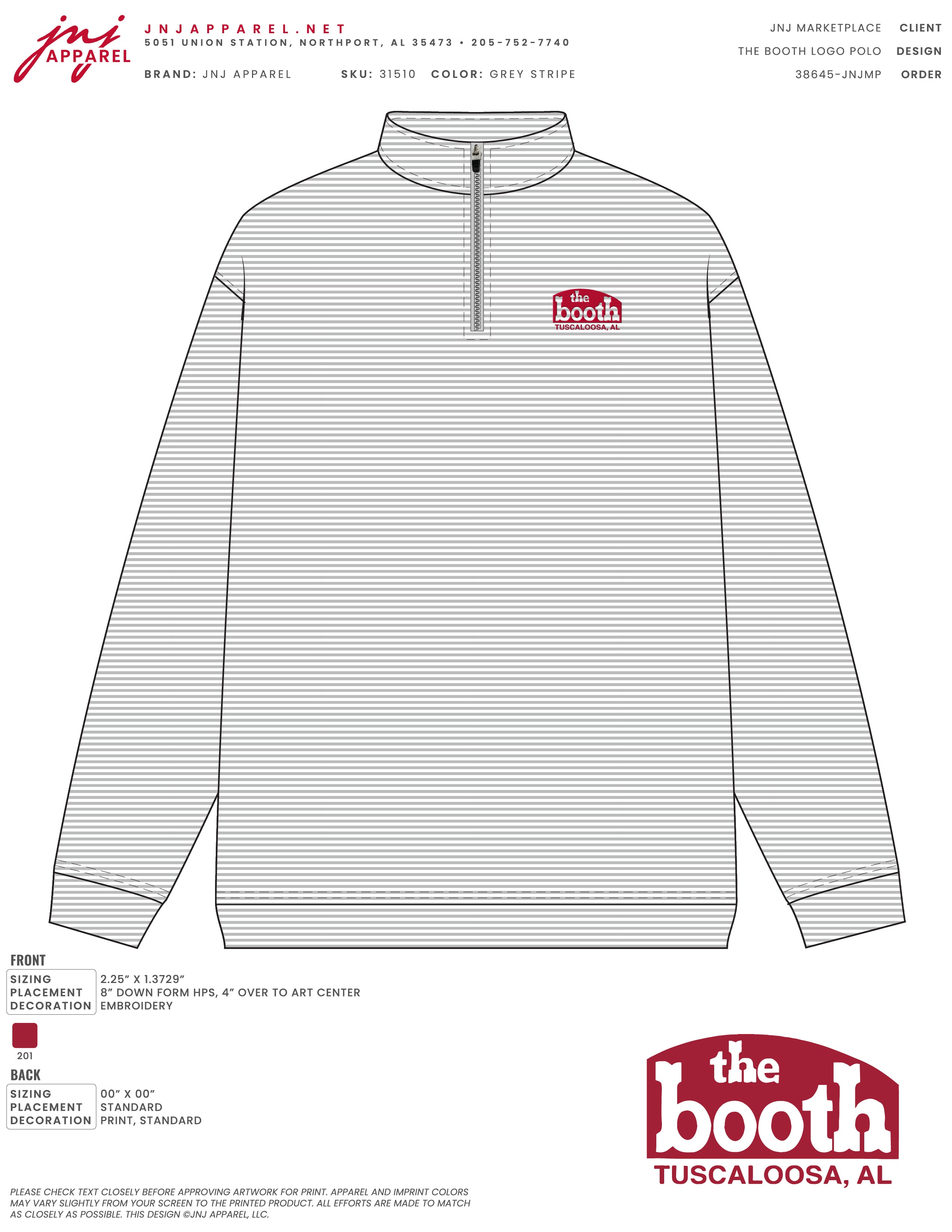 The Booth Light Blue Stripe Men’s Pullover with a Red The Booth Logo embroidered on the chest