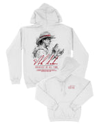 University of Alabama White Hanes Hoodie with an illustration of Nick Saban above his signature and Red text "Greatest Of All Time"