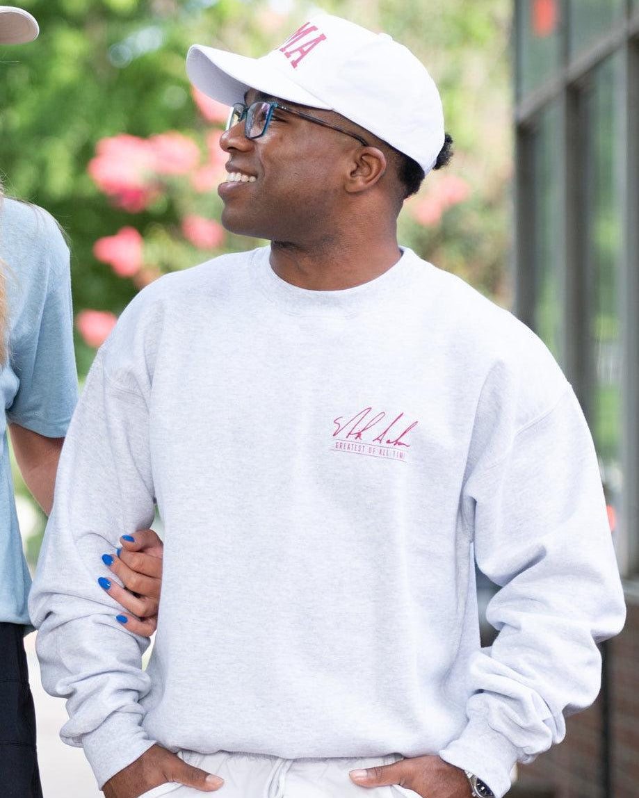 University of Alabama White Gildan Sweatshirt with Nick Saban's Autograph