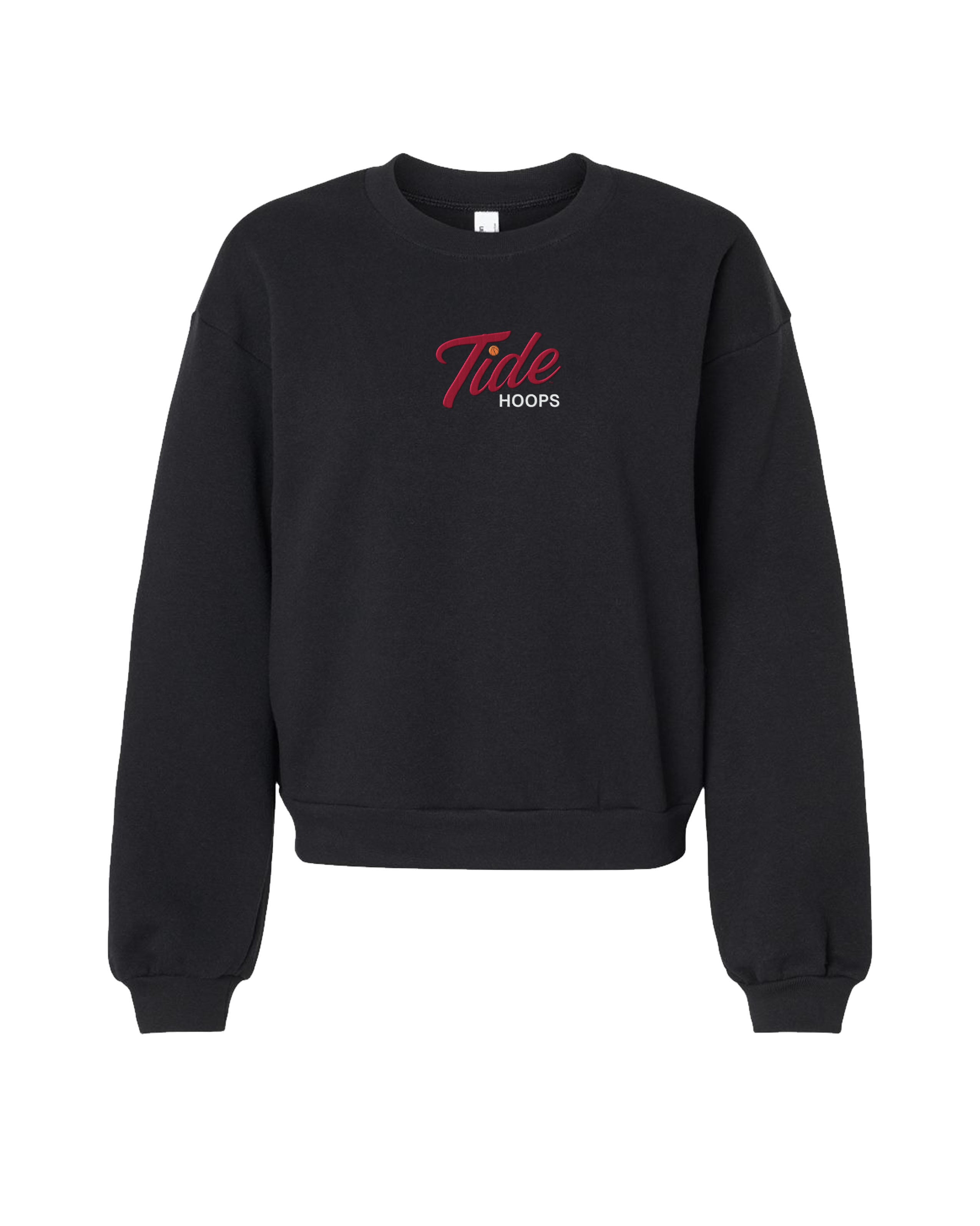University of Alabama Black Ladies Crewneck with the Tide Hoops logo embroidery