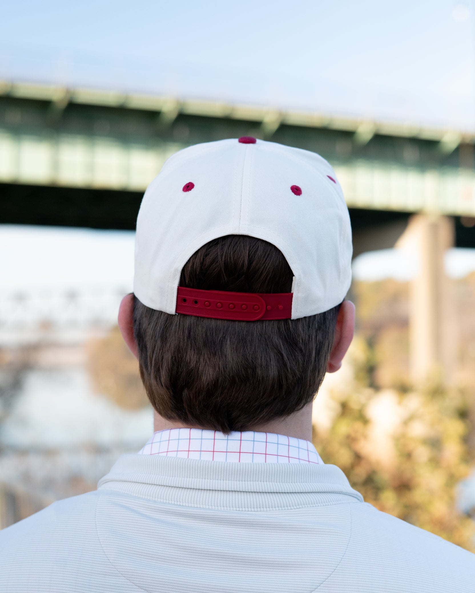 University of Alabama Cream and Red snapback Hat featuring Red script "Tide" and Black "Hoops" embroidery