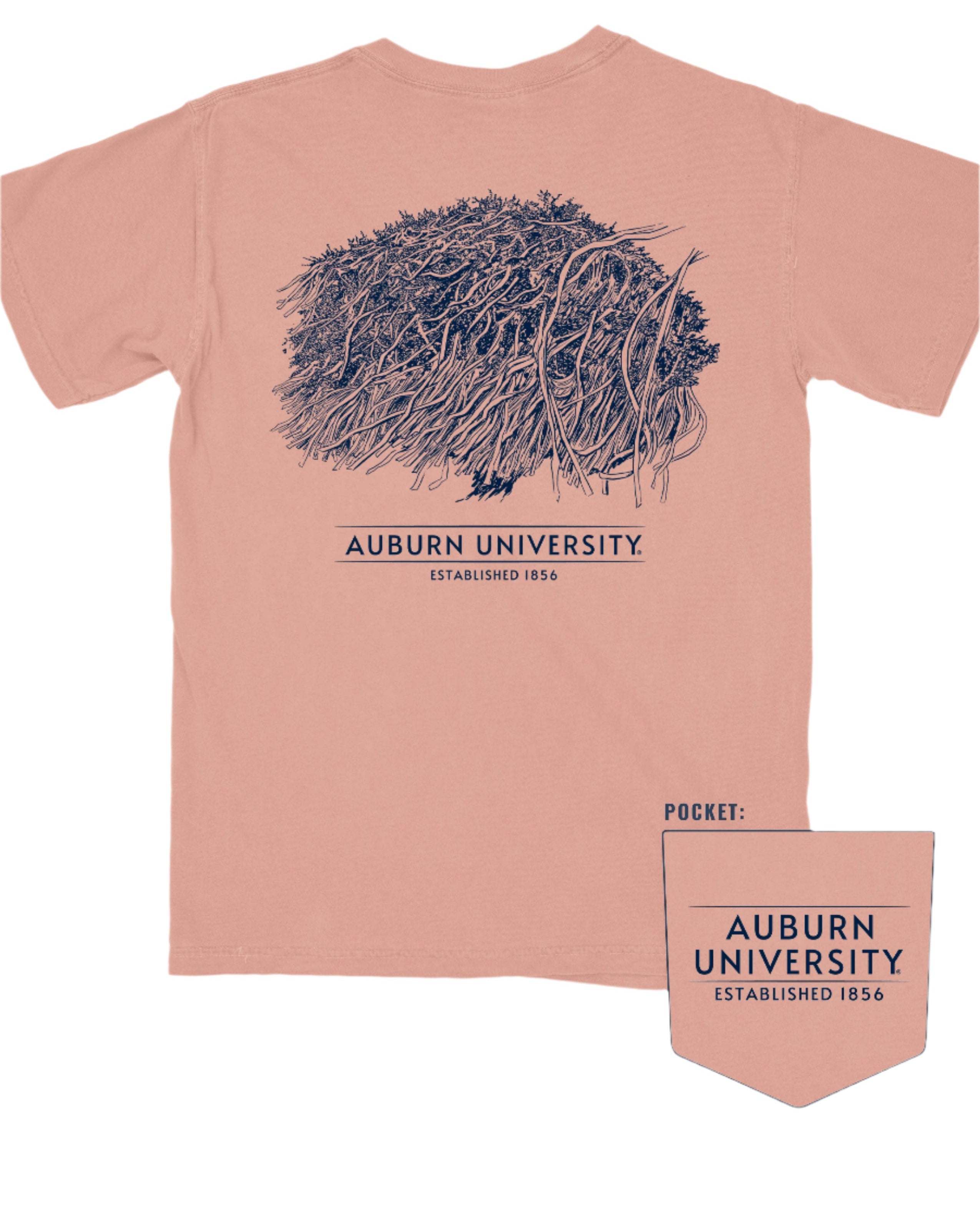 Auburn University Orange Toomer's Tree T-Shirt featuring an illustration of a rolled tree from Toomer's Corner