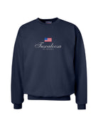 Navy Crewneck with an American Flag above White text “Tuscaloosa Alabama”