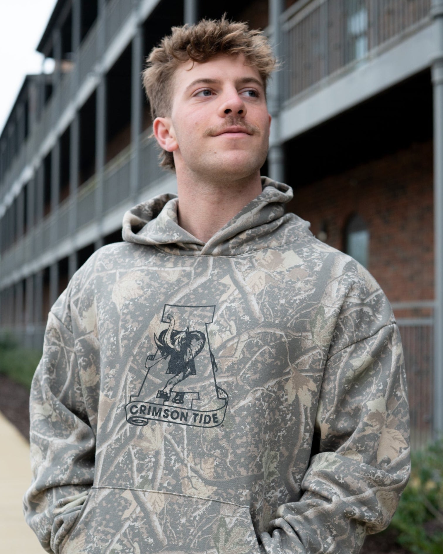 University of Alabama Camo Hoodie with Black print of the Vault A Logo